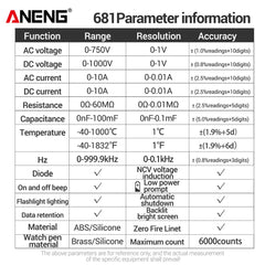 ANENG 681 Rechargeable Digital Multimeter with Non-Contact Voltage Tester