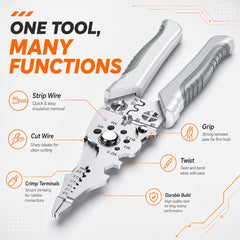 8.5-Inch Heavy Duty Wire Stripper, Cutter & Crimper Pliers