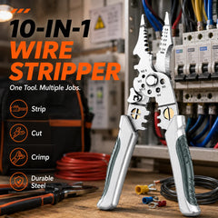 8.5-Inch Heavy Duty Wire Stripper, Cutter & Crimper Pliers